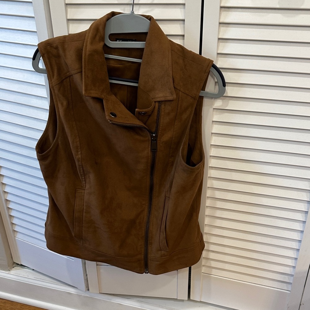 Brown faux Suede moto vest
